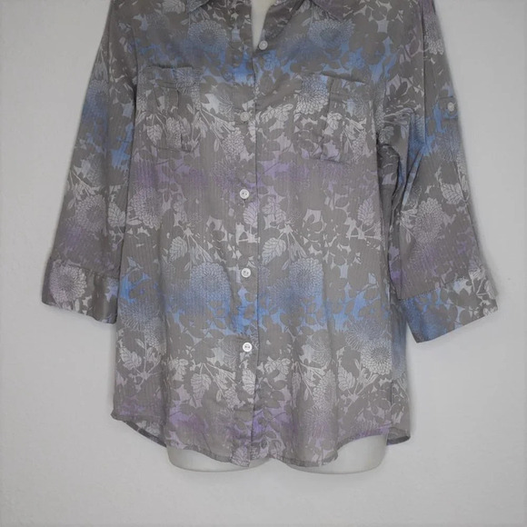 Woolrich Floral Shirt Sz S Button Down Roll Tab Sleeve 100% Cotton Boho Artsy - Picture 3 of 14